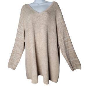 NWT Catherines Beige V-Neck Knit Sweater Women’s Plus Size 2X Soft Cotton Blend